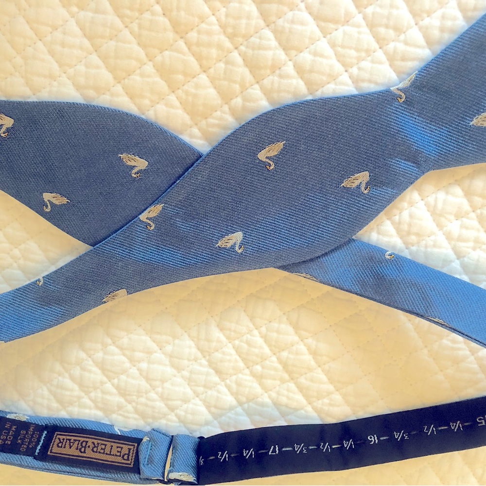 Peter Blair 100% silk bow tie periwinkle blue with swans